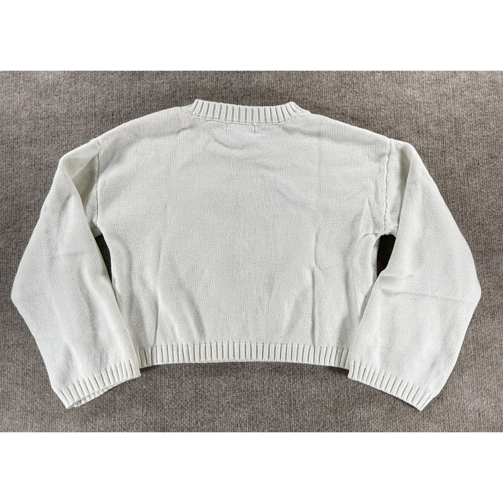 Sincerely Jules Bow Sweater XS White Pink Knit Crop Pullover Cozy Cute - Picture 2 of 8
